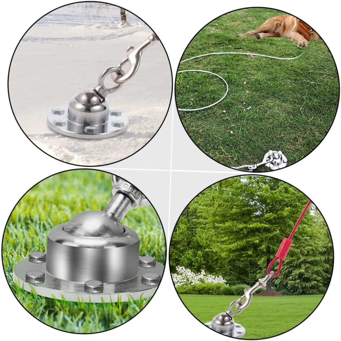 Rotating Stainless Steel Dog Stake with Swivel Ball Large Dog Anchor for Outdoor Camping Fixed Tie-Out Pile Ground Spike for Heavy Duty Use