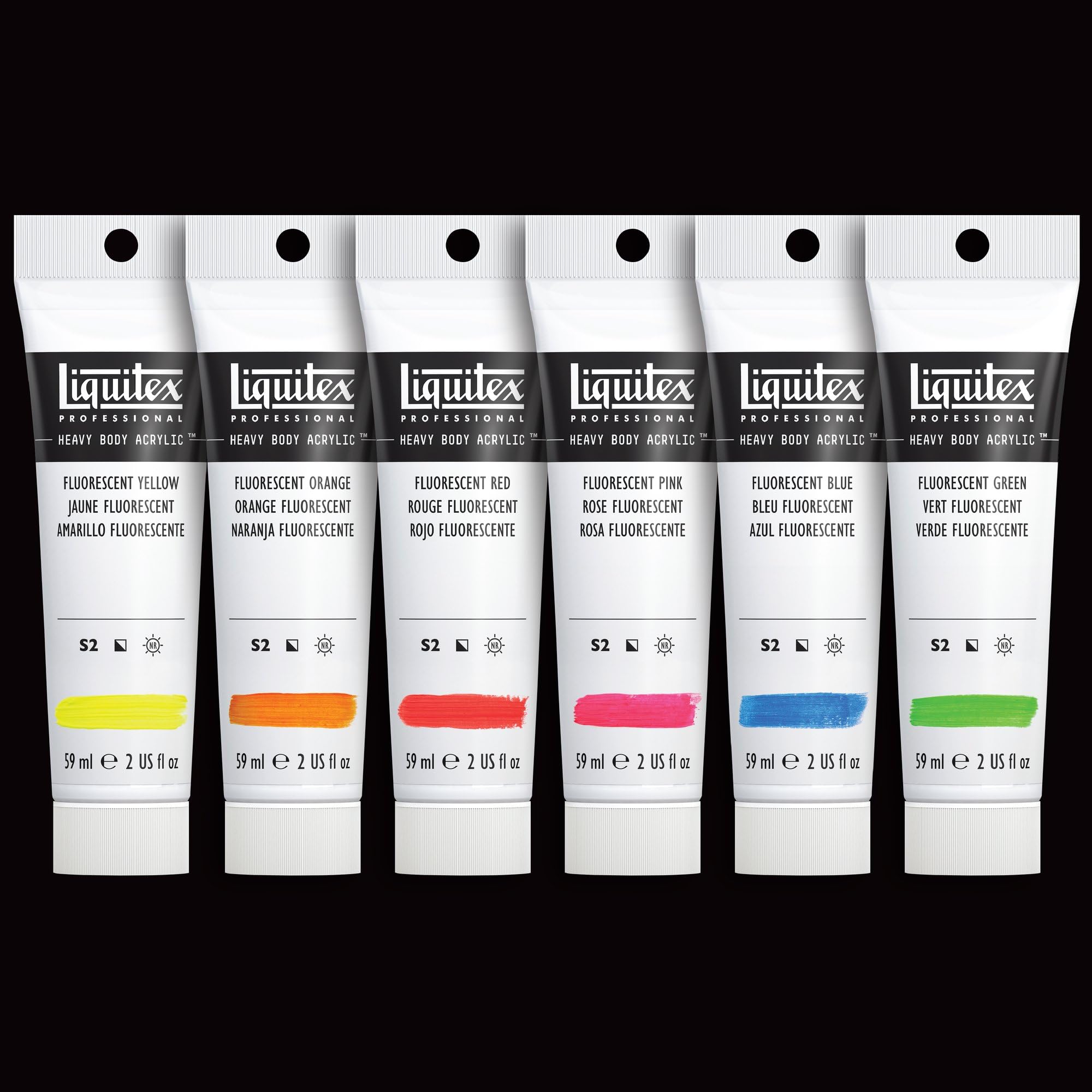 Liquitex Lot de 6 peintures acryliques professionnelles lourdes, 59 ml, couleurs fluorescentes