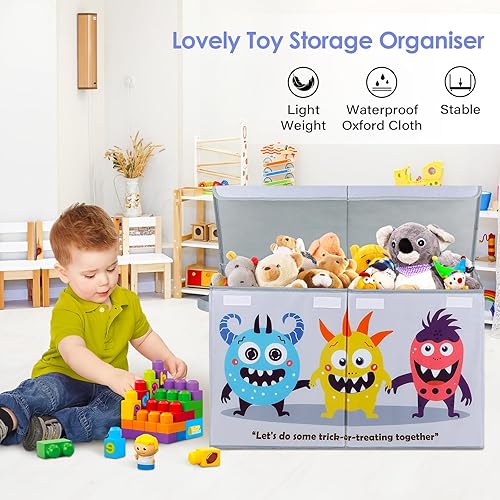 Miniatura 3 de Caja de juguetes con tapa abatible para niños, caja de almacenamiento de juguetes Oxford plegable grande con asas para niños, caja de juguetes