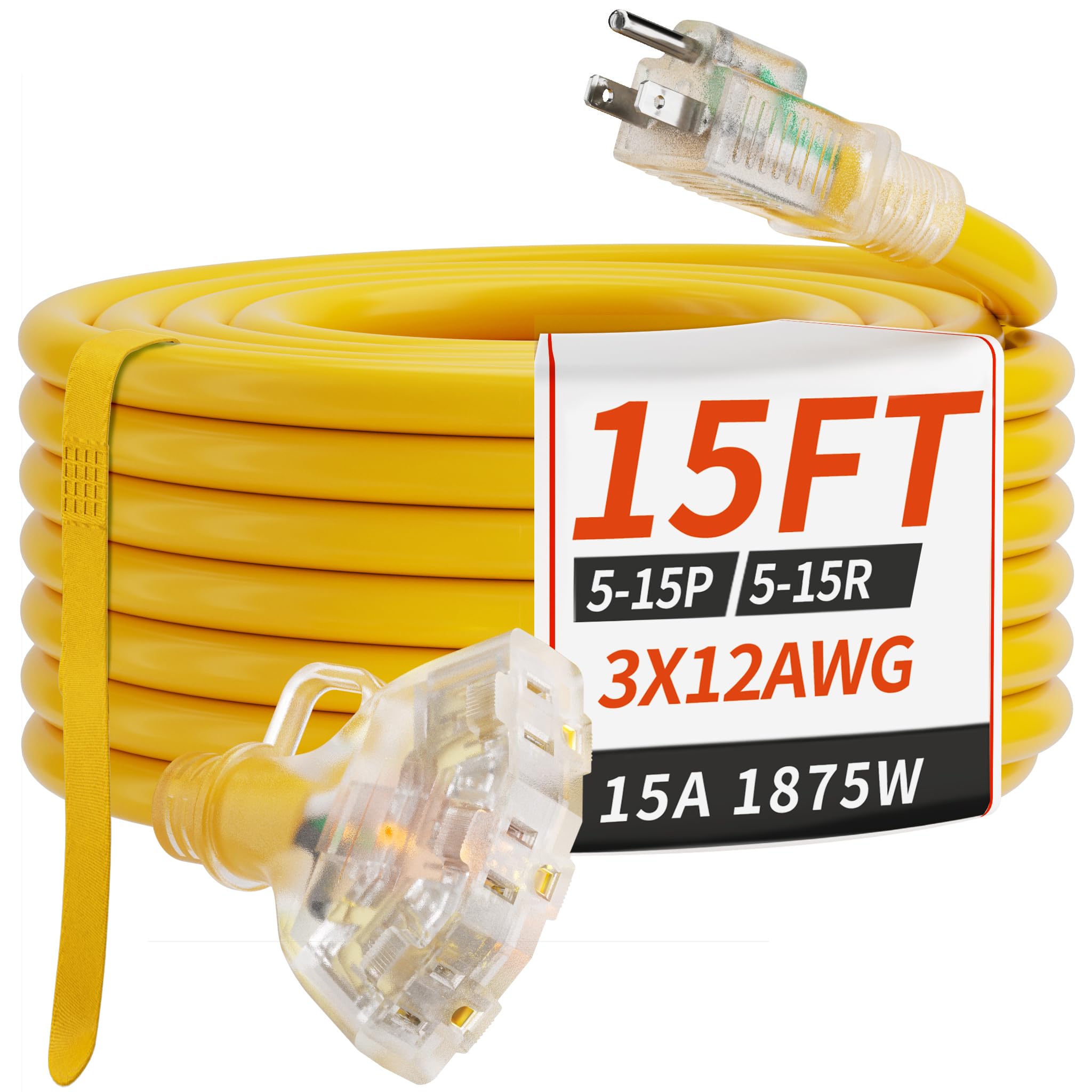 PlugSaf 1 FT Yellow Outdoor Extension Cord -13