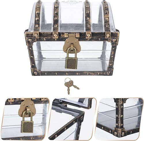 Miniatura 8 de Zerodeko Caja del tesoro pirata con cerradura transparente pirata joyería pecho piedras preciosas caja de almacenamiento de diamantes de imitación