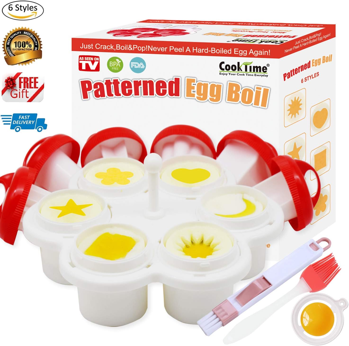 Patterned Egg Cooker-Hard Boiled Egg Maker Without the Shell,6 Shapes Yolk Mold Microwave Egg Boiler No Shell-Egg Holder and Instruction Book Included
