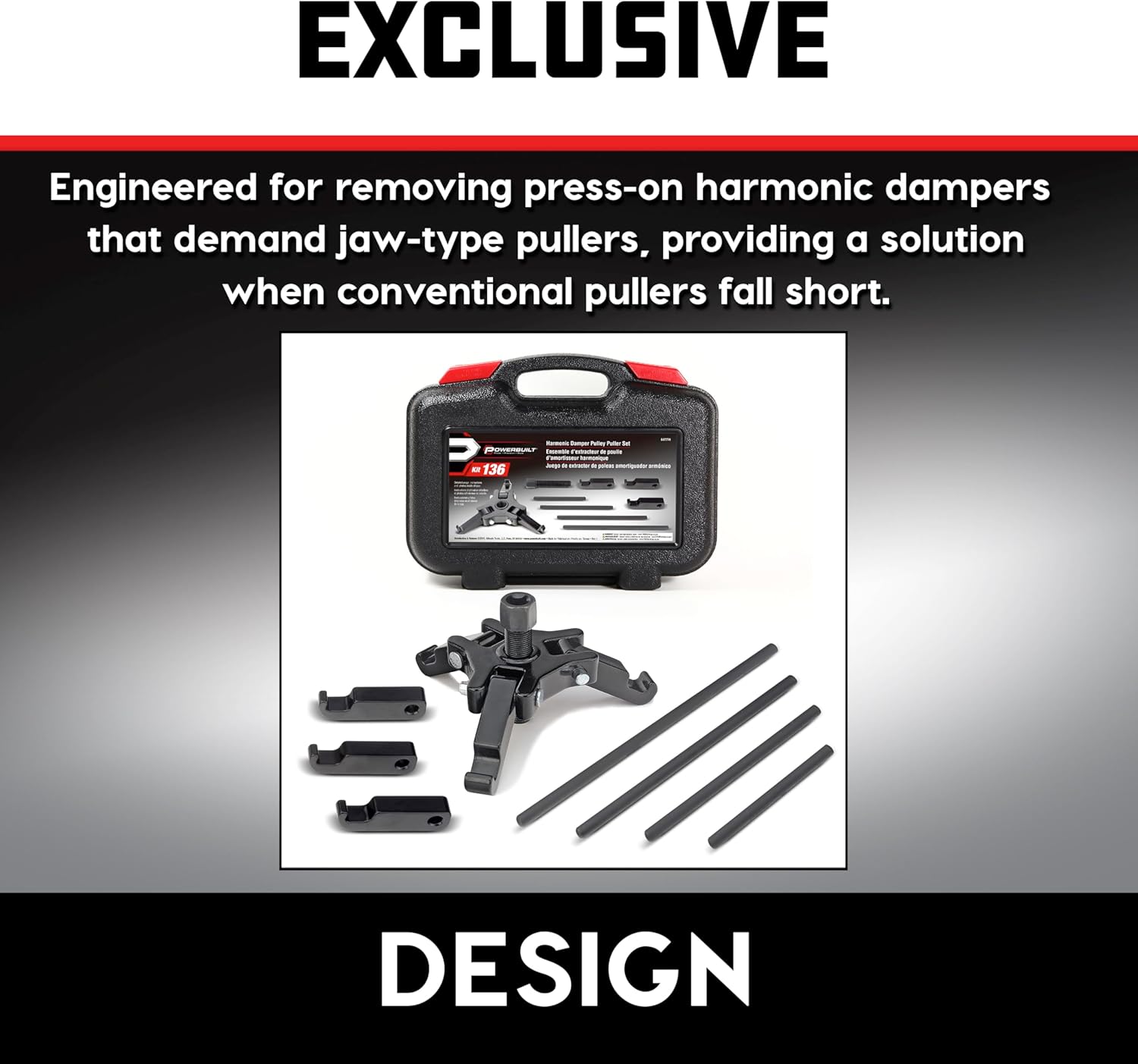 Powerbuilt Harmonic Balancer Puller Set, Adjustable 3 jaw press on Crank Balancer Puller works with most late model cars and trucks in engine compartments without radiator removal - 647774