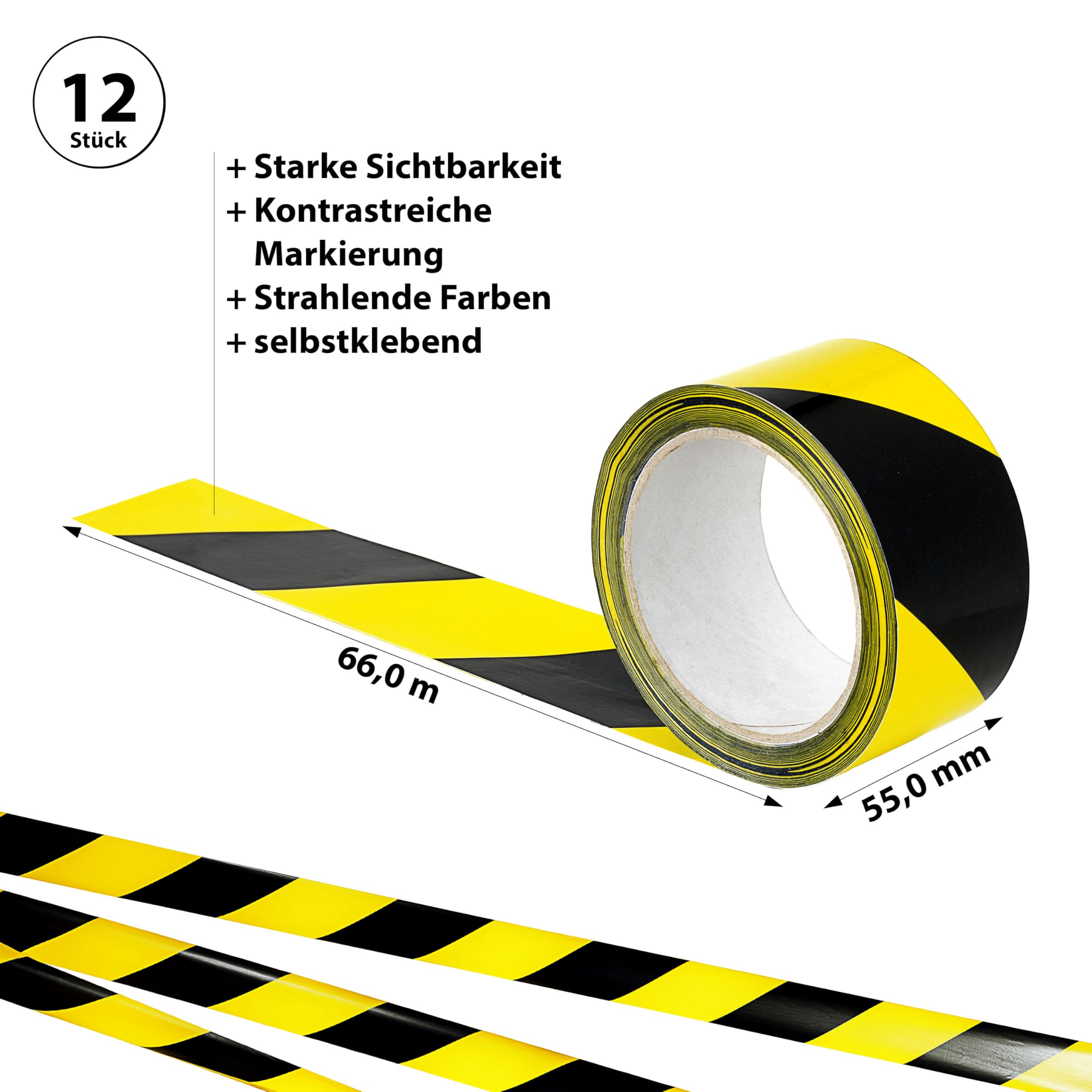 Cepewa Warnklebeband 55mm x 66m 36er Set | Gelb-Schwarz | Starkes Markierungsband für Boden, Lager, Baustelle | Gefahrband & Absperrband mit hoher Sichtbarkeit (36)