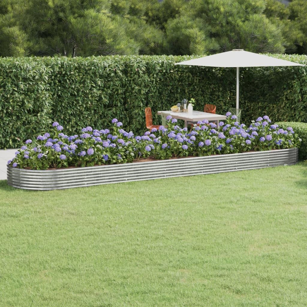 Hochbeet 600x140x36 cm Silber aus verzinktem Stahl Mit ovalem Pflanzgefäß Modernes Design Robust und Rostfrei für Garten Balkon Terrasse