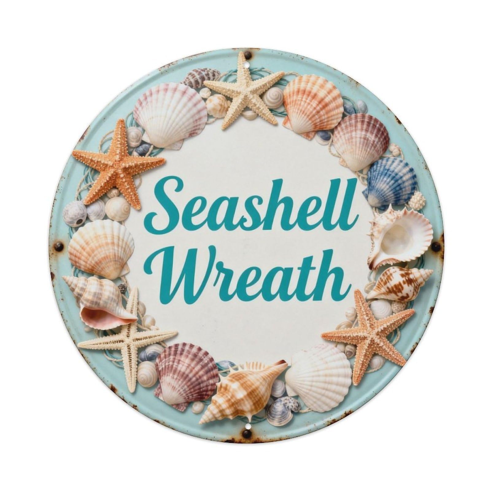 Seashell Wreath Metal Tin Sign Plaque