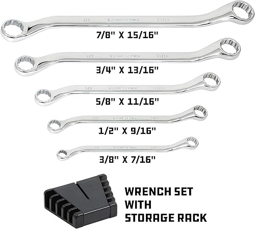 Miniatura 50 de Powerbuilt Juego de herramientas de llaves combinadas, 7 tamaños SAE, llaves hexagonales de extremo abierto y Z-Drive, desplazamiento de 15 grados