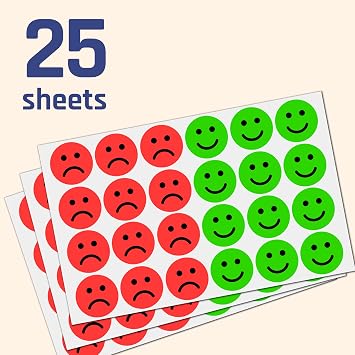 600 Pack - Happy/Sad Smile Face Behavior Emotion Stickers - Red/Green, 1