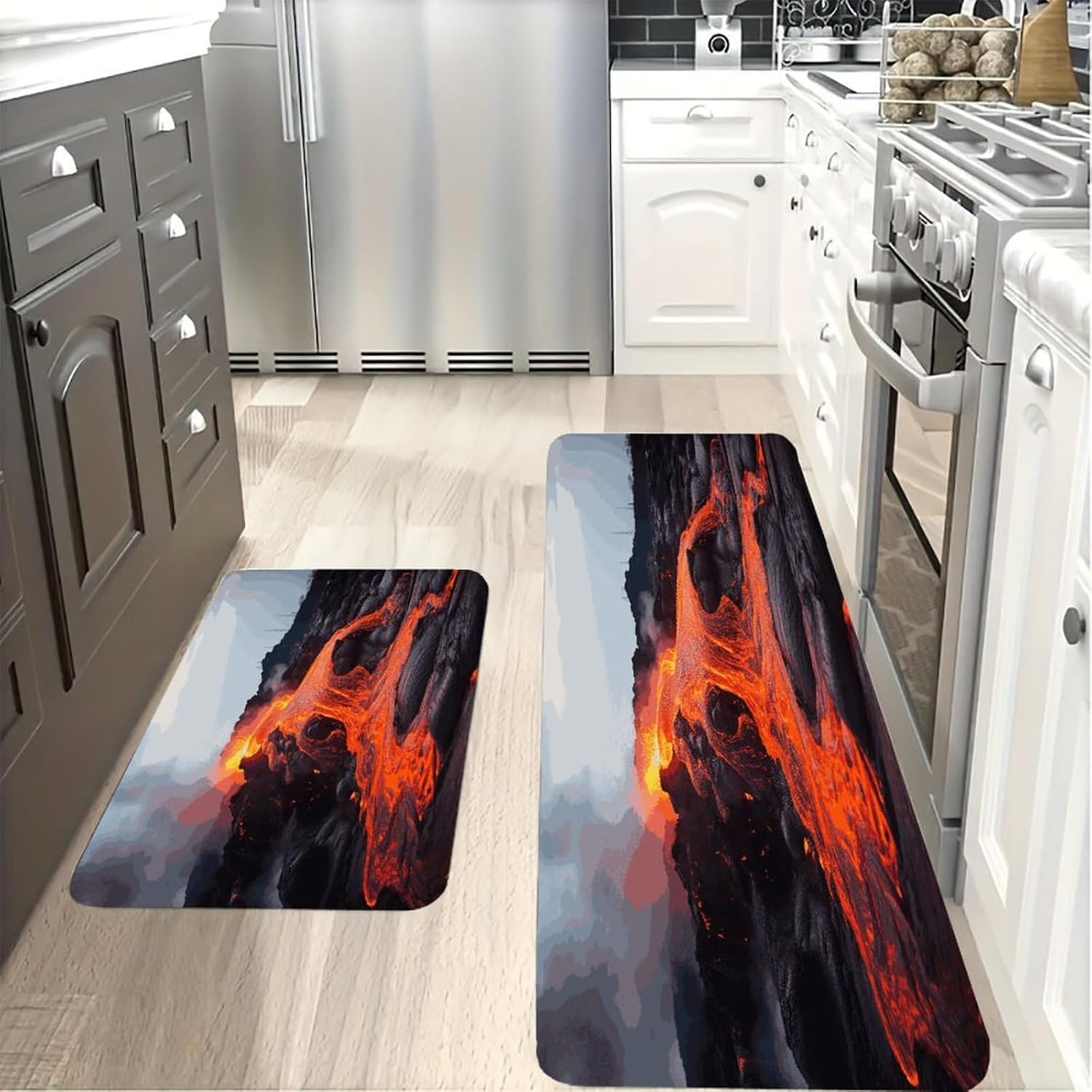 Red Hot Lava Kitchen Mat Kitchen Rug Set | Kitchen Rugs Flannel Velvety Washable breathable Water Absorbent Soft ，kitchen utensils for Kitchen, Floor,Laundry