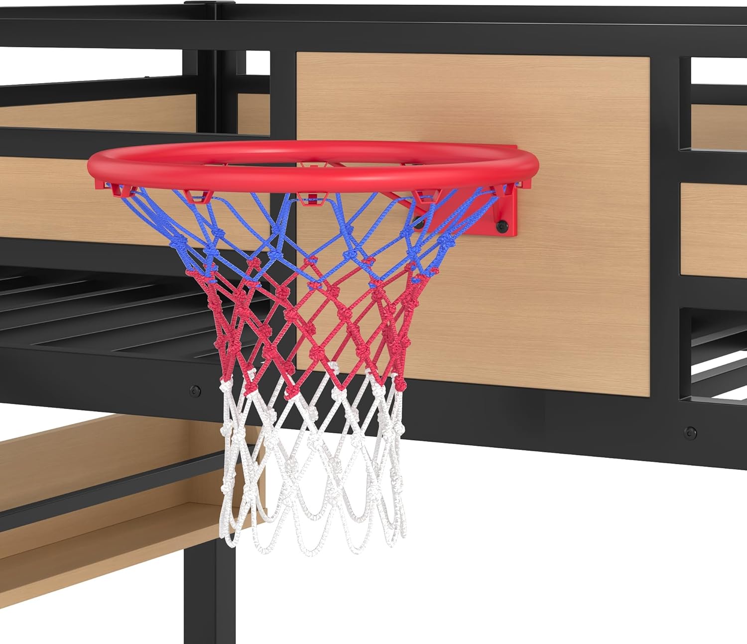 Twin over Twin Bunk Bed with Slide and Basketball Hoop for Boys, Metal Bunk Bed with Built-in Bookshelves and Climbing Wall, Heavy Duty Bunk Beds with Guardrail for Kids Teens, Yellow