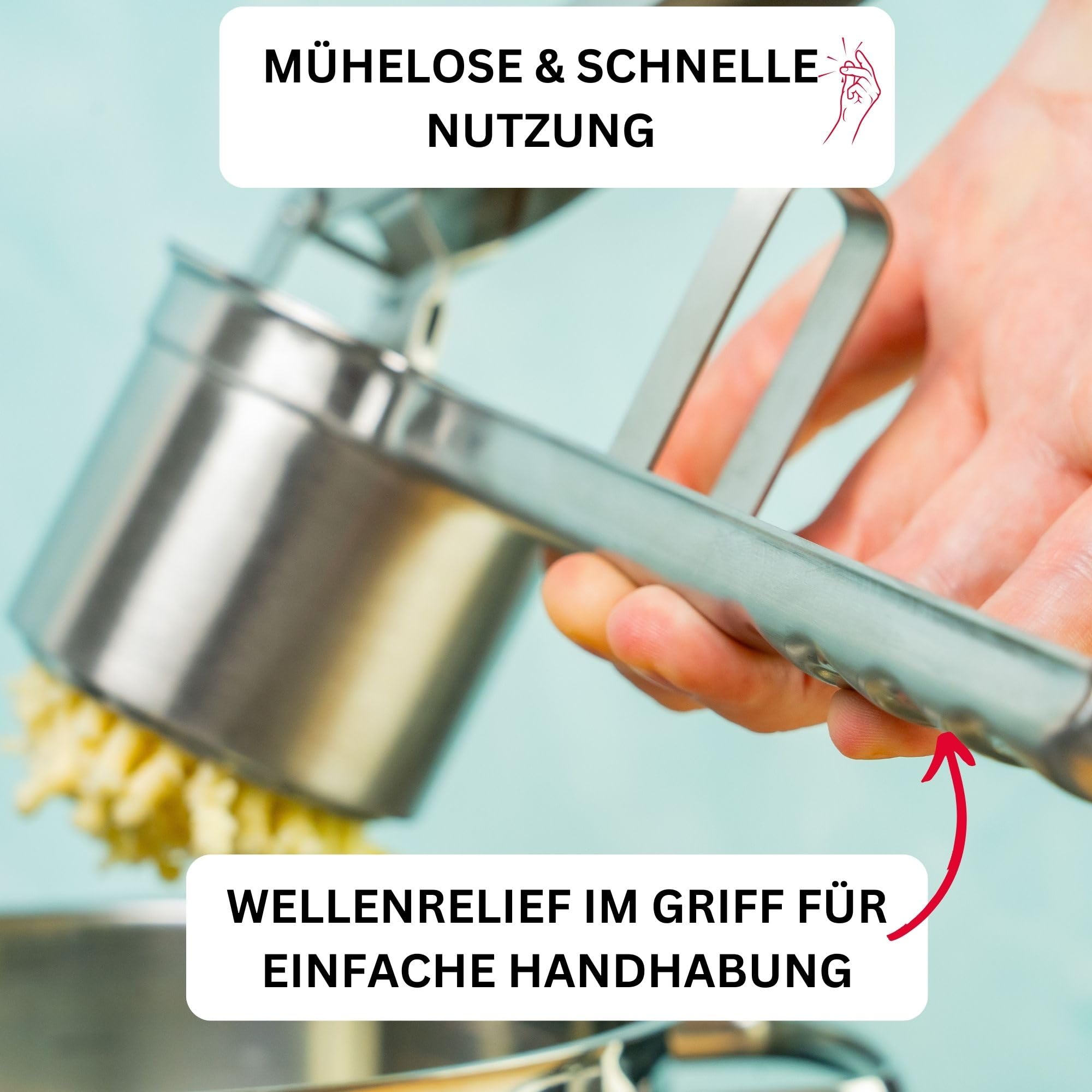Westmark Kartoffel-/Spätzlepresse, Mit 4 austauschbaren Lochscheiben, Rostfreier Edelstahl, Quadro, Silber, 61172260 35 x 9 x 16.5 cm