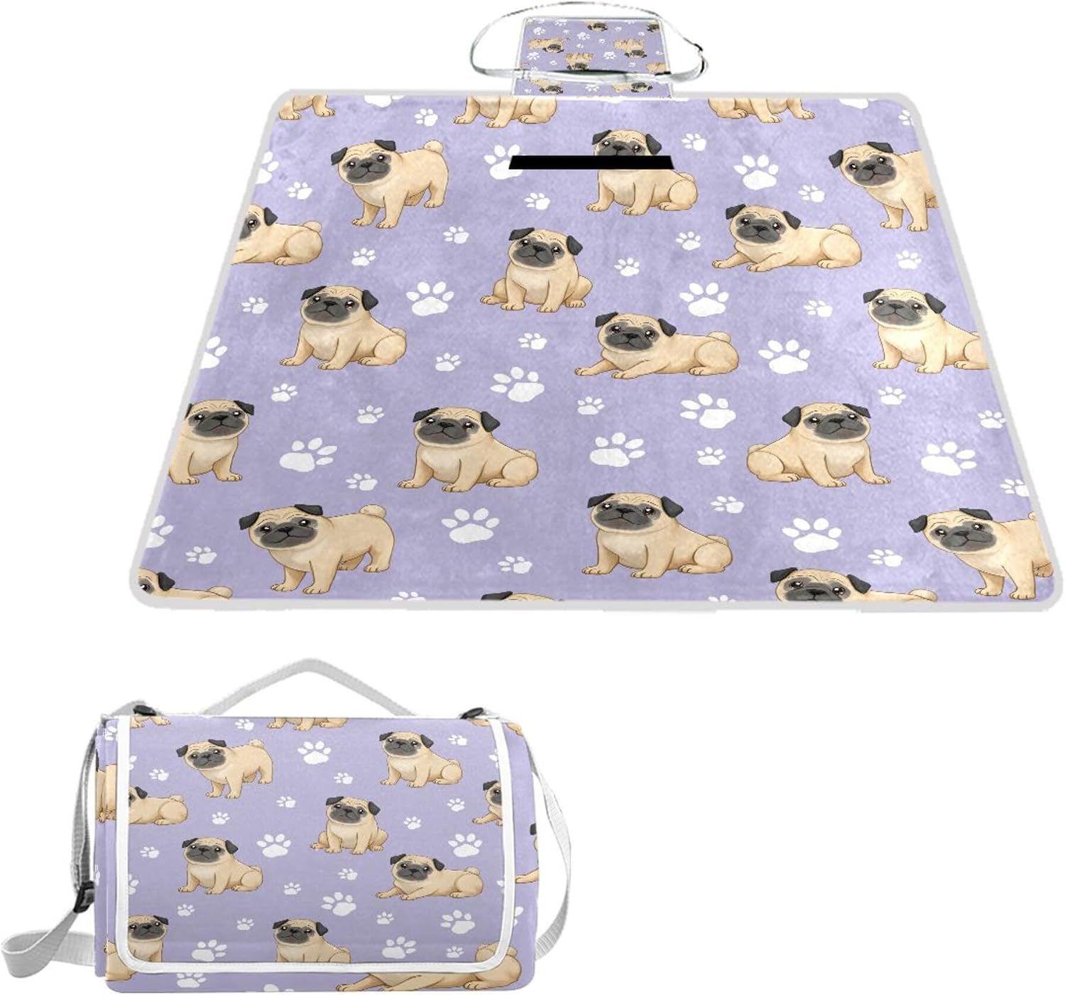 MNSRUU Picnic Blanket Waterproof Foldable, Fadou White Footprints Large Outdoor Picnic Beach Camping Blanket Travel Mat, Shoulder Strap Tote, Rectangle 57x59in