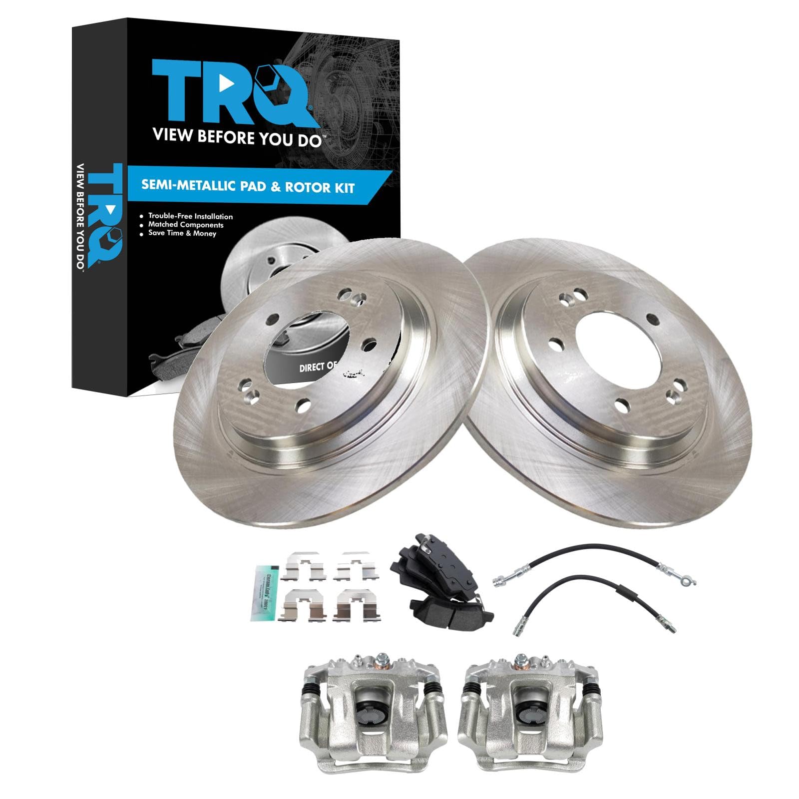 TRQ Rear Brake Pad and Rotor Set Semi Metallic Calipers Compatible with 2014-2016 Kia Optima