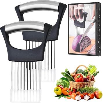 2 Pcs Onion Slicerwith Protective Cover Onion Holder For Vegetable Slicer Holder,Meat Slices Tool for Cutting Vegetable, Fruit, Potato, Avocados, Meat