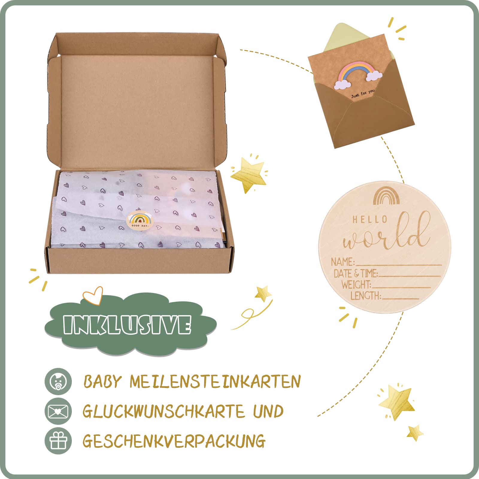 Regalo de bebé para niño y niña, Regalos Personalizados para bebé, Regalo de bebé para Nacimiento con Anillo de dentición de edredón, edredón de 100% algodón, Juego de paños para eructos