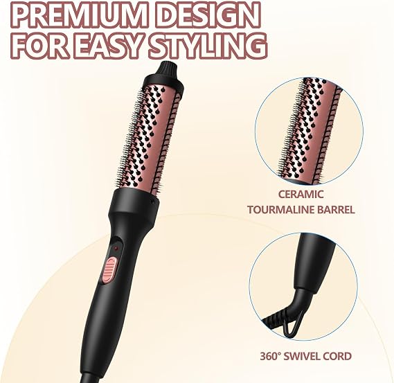 Ionic Thermal Round Heated Hot Brush - 38mm/1.7 Inch Barrels, 5 Temperature Settings, Natural Curls & Shinier Hair, Dual Voltage, UK Plug, Professional Hair Styler