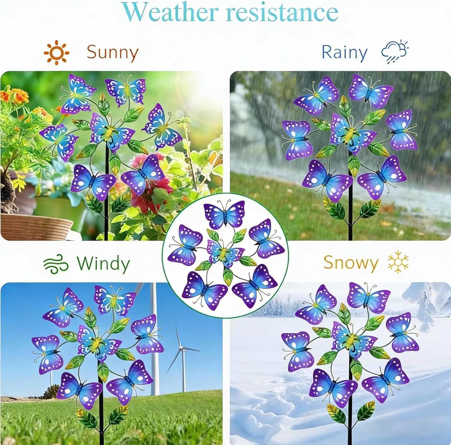 Butterfly Garden Wind Spinners for Yard, 46 inch/117cm Wind Mill for Yard and Garden Stainless Steel, Lawn Spinners for Yard, Gift for Family Friends,A（2Packs）