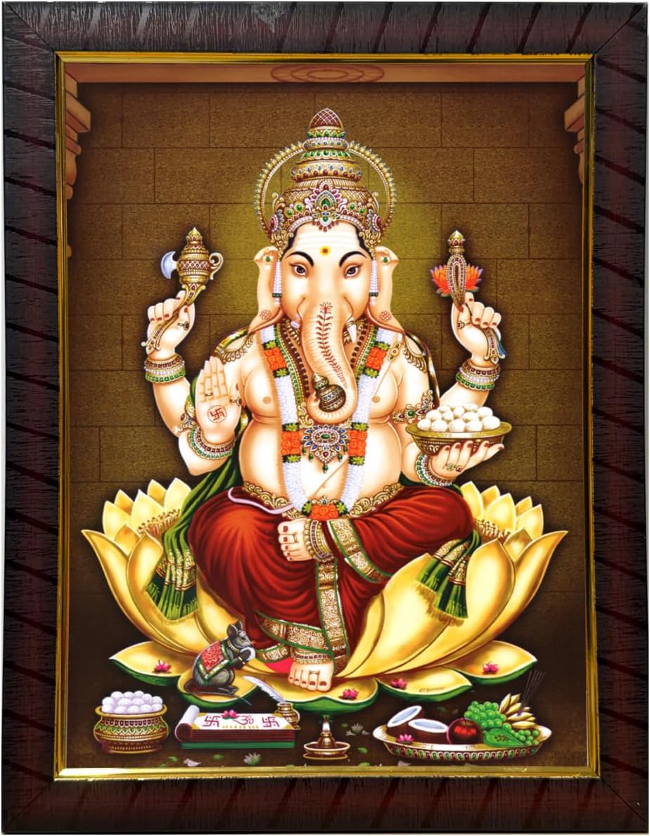 101Temples - Divinity Eternity Spirituality Ganesha God Wooden Photo Frame with Wall Hook, 1 Piece | 10โ x 13โ, Matt Finish