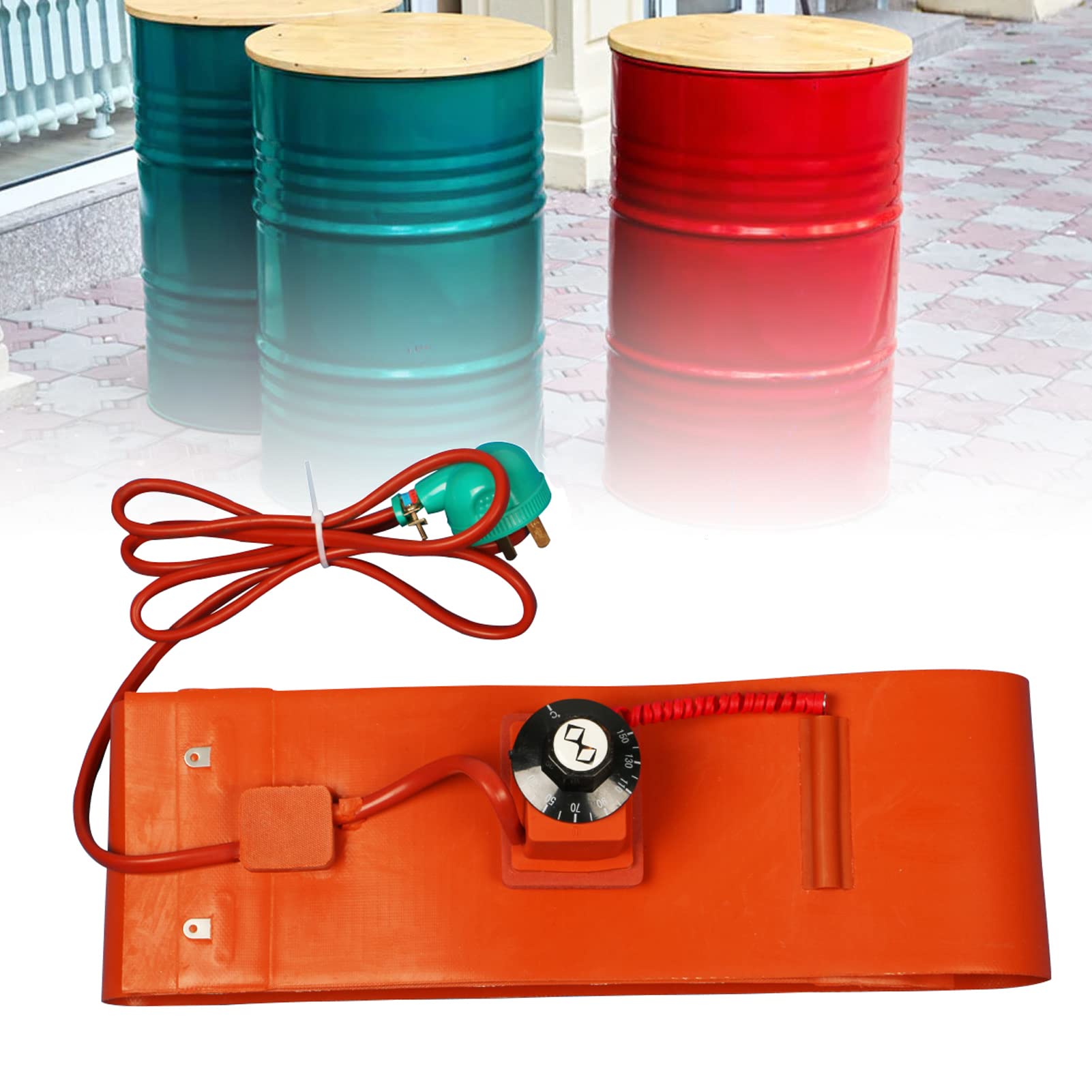 Ayuwqzx One Color Silicone Drum Heater With Adjustable Thermostat, Adjustable Thermostat Silicone Rubber Oil Drum Heater Belt For 20L-200L Drums(200L 1740X250 3000W)