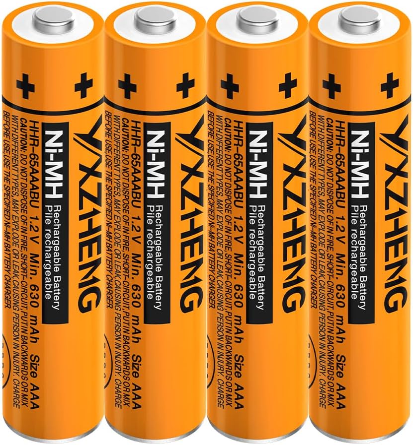 4pcs HHR-65AAABU AAA Battery 1.2V NI-MH Rechargeable 630mAh Compatible with Panasonic Cordless Phone