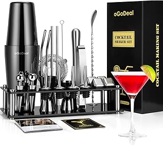 Cocktail Shaker Set, oGoDeal Boston Cocktail Shaker Black with Stand, 27 Pieces Bar Equipment Bartender Set Cocktail Mixer...