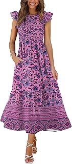 Women's Casual Maxi Dresses with Pockets Ruffle Sleeve Smocked Dress XS-2XL - Buy now