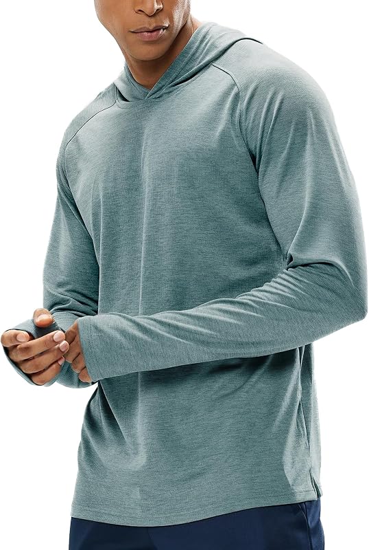 MIER Men's UPF 50+ Sun Hoodie Quick Dry Long Sleeve Shirts, Haze Blue, L