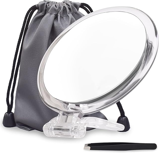 20X Magnifying Mirror, 6 Inch, Two Sided Hand Mirror, 20X/1X Magnification, Folding Makeup Mirror with Handheld/Stand, Use for Makeup Application, Tweezing, and Blackhead/Blemish Removal