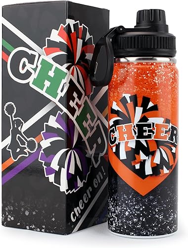Miniatura 12 de Botella de agua Cheer para niñas, de 18 onzas, botella deportiva de acero inoxidable aislada con asa, regalo de animadora a granel para regalos de