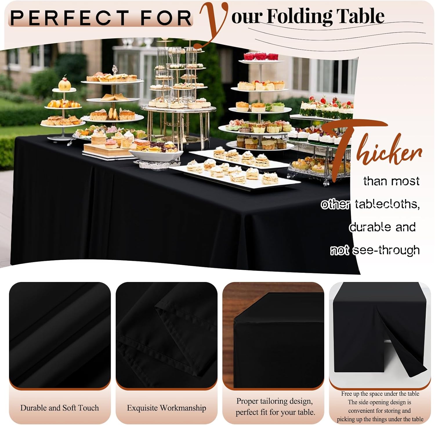Teruntrue Black Fitted Table Cover for 6 Foot Tables, 2 Pack Rectangle Folding Table Cover 6ft Fitted Tablecloth Trade Show Table Cover for Craft Show, Display, Parties, Events (72 x 30 Inch)