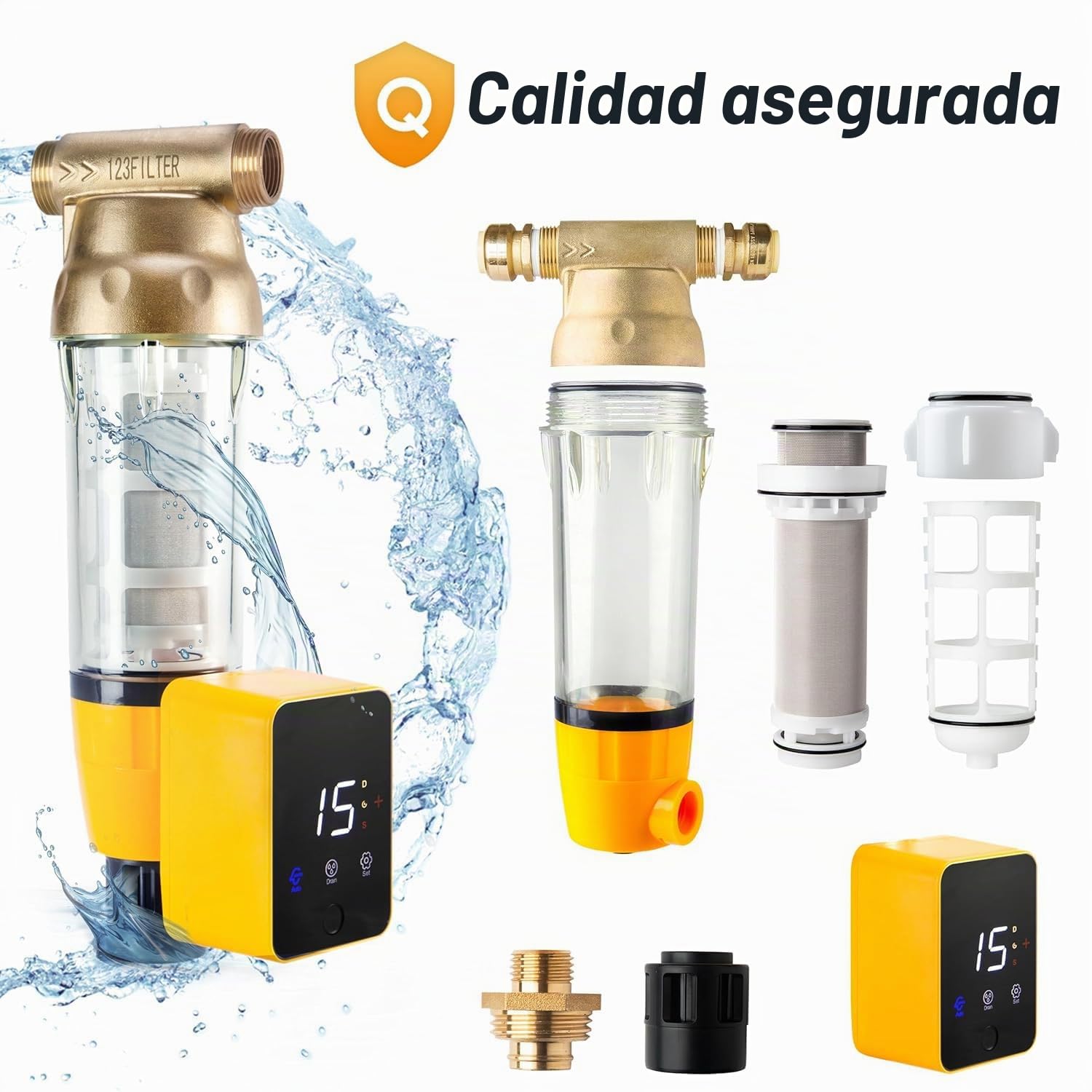 iSpring WSP50ARB-E Filtro de Sedimentos Reutilizable 50 Micras Auto Lavado | Módulo de Lavado Automático, Pantalla Táctil, Rascador de Carcasa Incorporado, Filtro Spin-Down Reutilizable