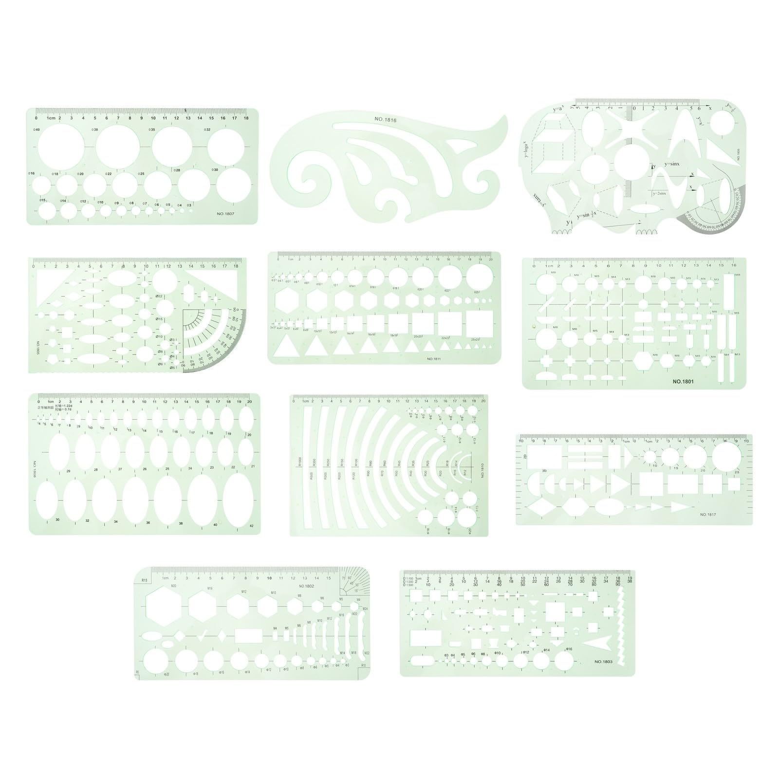 Set di Righelli Geometrici in Plastica 11 Pezzi, Modelli di Disegno per Studenti e Progettisti, Strumenti di Misurazione Precisi per Scuola e Ufficio