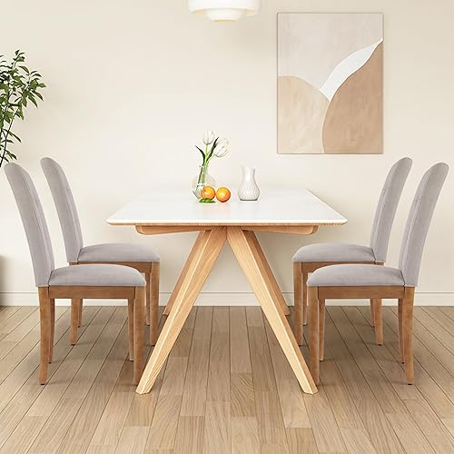 Miniatura 6 de DAGONHIL Juego de 4 sillas de comedor, modernas sillas de comedor tapizadas de tela, sillas de cocina sin brazos con patas de madera y asiento