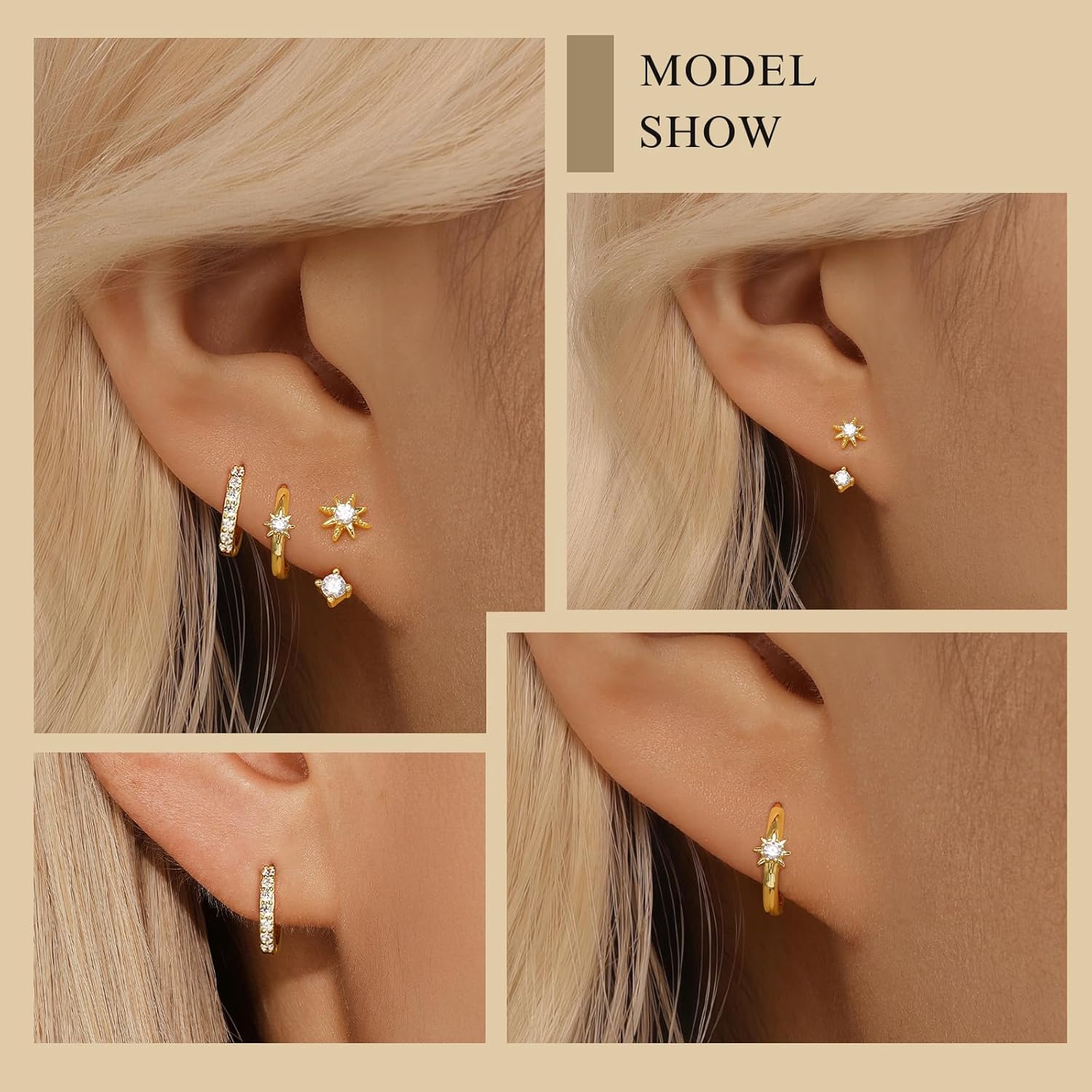 Angelady 3 Pairs Gold Hoop Earrings Set for Women, 14K Small Huggie Earring for Multiple Piercing Hypoallergenic Earring Stacks Trendy Jewelry, Dainty Sun Kite Stud Earrings for Women's Gifts - Image 5