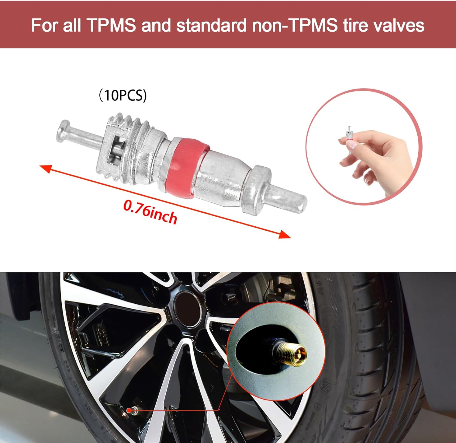 10 PCS Tire Valve Core, Premium Valve Stem Core Part Replacement, TPMS Safe Vehicle Tyre Valve Cores Tool Universal for Most Automotive Motorcycles Bicycles Air Conditioning