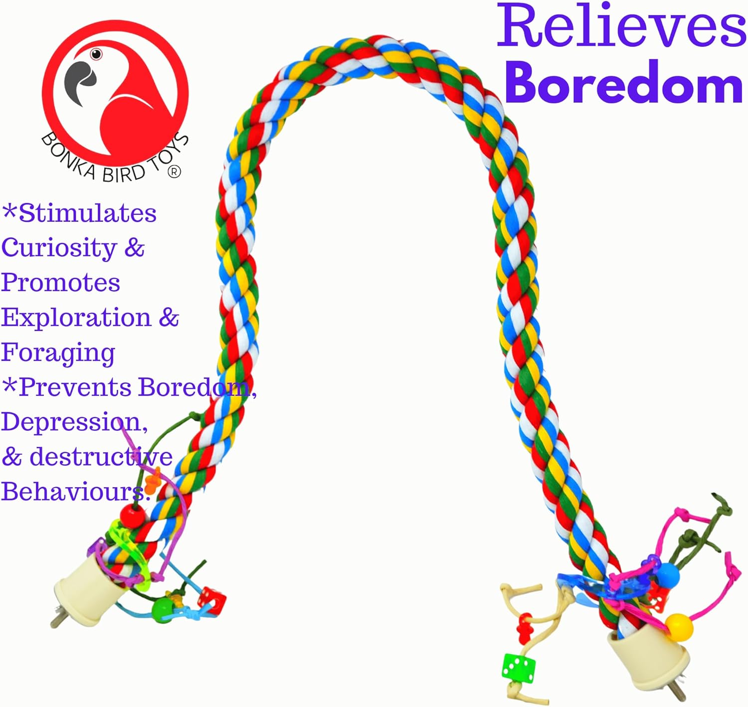 Bonka Bird Toys 1114 Huge Rope Charm Perch (48" x 1.25") Parrot Cage Toy, Amazon,Macaw, Cockatoo, and Similar