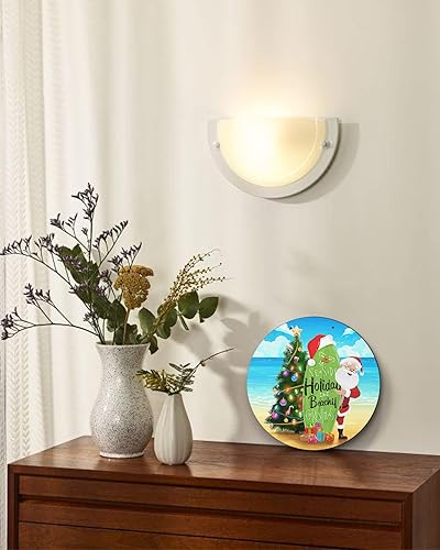 Miniatura 7 de Letrero de bienvenida para decoración de puerta delantera, árbol de Navidad, Papá Noel, tabla de surf, coronas de 10 pulgadas, decoración navideña