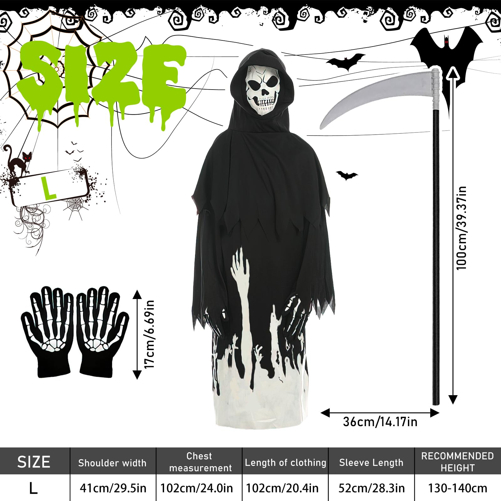 SilverChry Grim Reaper Set, Grim Reaper Costume, Halloween Child Ghost Costume, Reaper Costume, Grim Reaper Costume - Image 2