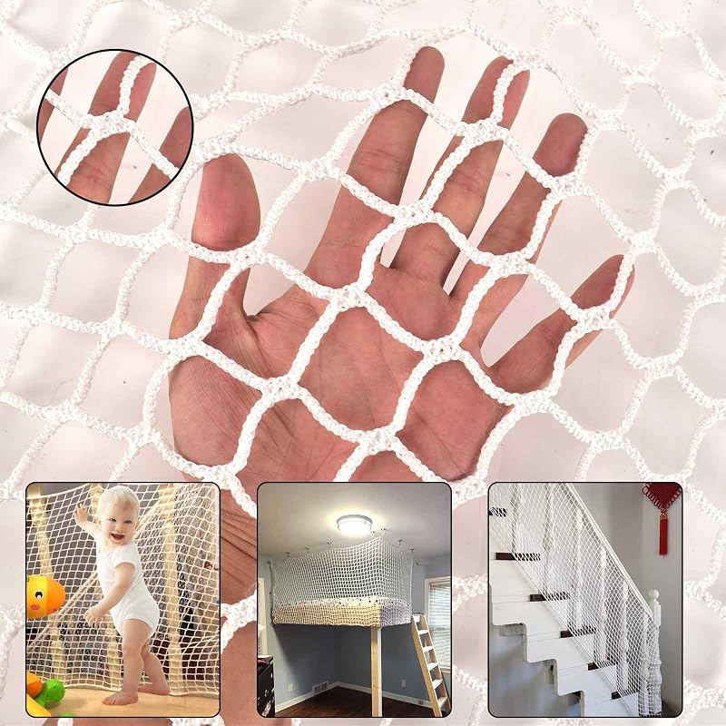 Balcony Netting for Pets，Apartment，Stair，Trampoline，Playground，Child Safety Rope Net，Driveway Net for Kids Safety，Baseball Softball Net Sports Netting (3.3ft×6.6ft, White)
