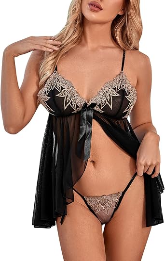 WomenS Lingerie See-Through Lace Pajamas Sleepwear Nightdress Costumes Dress