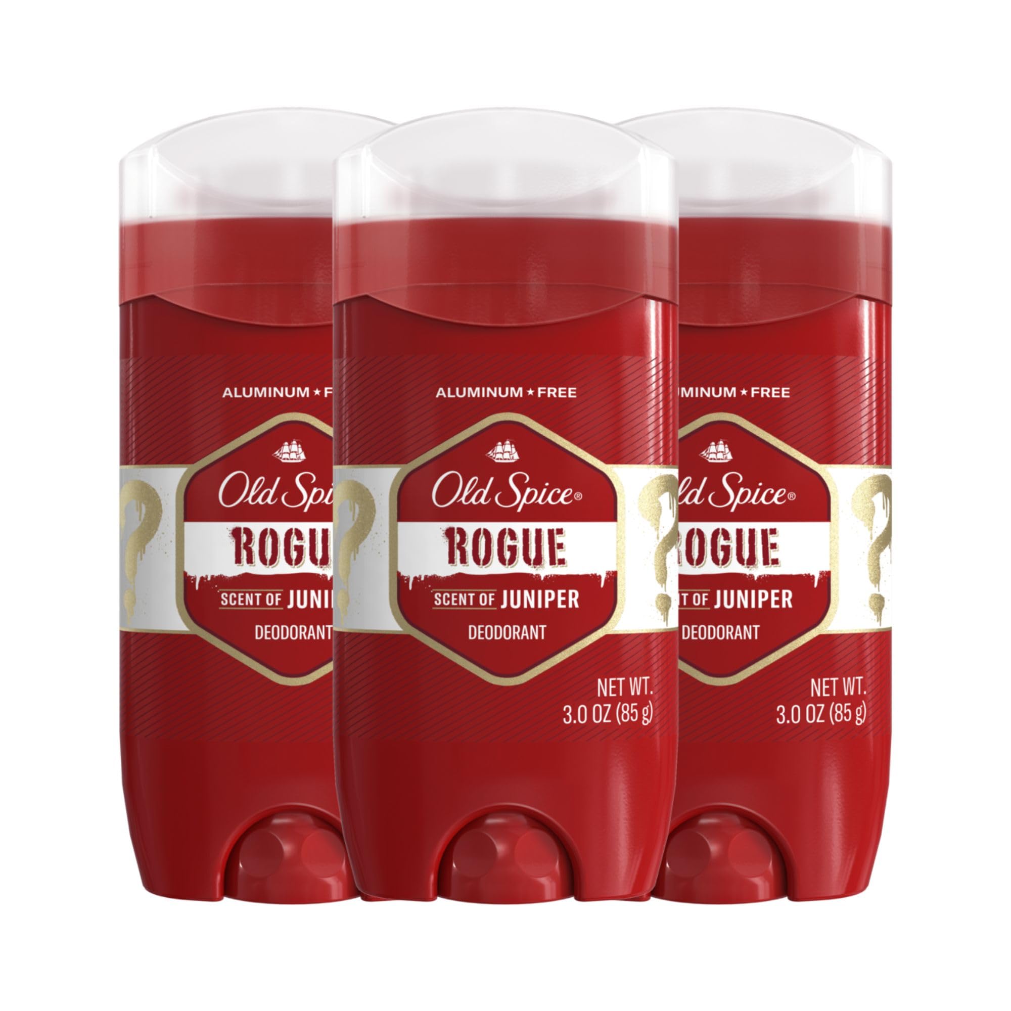 Old Spice Aluminum Free Deodorant for Men, 24/7 Odor Protection, 24/7 Freshness & Lasting Scent, Goes on Clear, Rogue with Juniper Scent, 3.0 oz (Pack of 3)