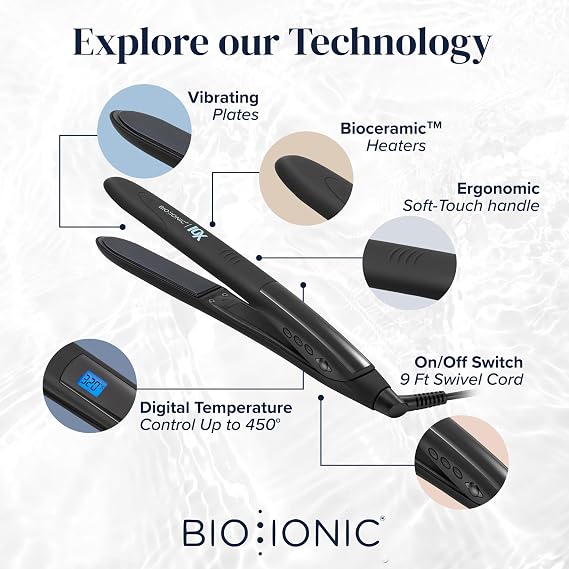 Bio Ionic 10X Styling Iron, 1 Hair Straightener with Moisturizing Heat Technology, Flat Iron for 10-Minute Styling, Hair Straightener and Curler, Soft Amethyst