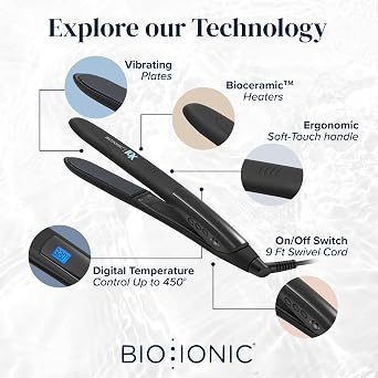 Bio Ionic 10X Styling Iron, 1 Hair Straightener with Moisturizing Heat Technology, Flat Iron for 10-Minute Styling, Hair Straightener and Curler, Soft Amethyst