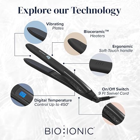 Bio Ionic 10X Styling Iron, 1 Hair Straightener with Moisturizing Heat Technology, Flat Iron for 10-Minute Styling, Hair Straightener and Curler, Soft Amethyst