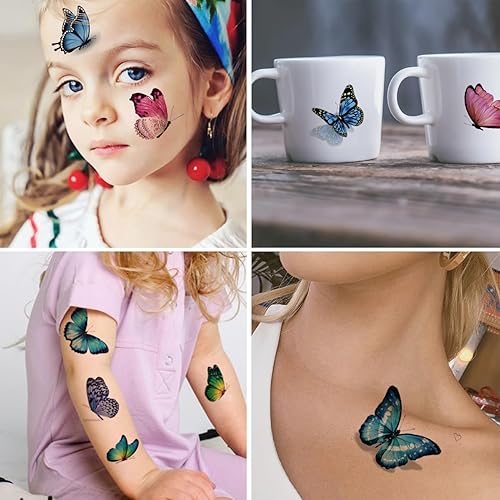 Miniatura 6 de 148 hojas individuales de tatuajes temporales de mariposa para niñas y mujeres, tatuajes de mariposa realistas 3D para niños, regalos de fiesta de