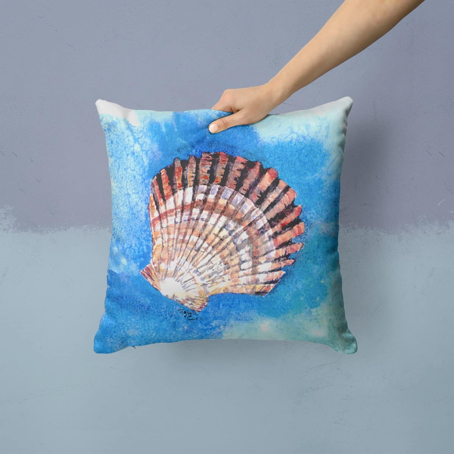 Caroline's Treasures 8008PW1414 Scallop Sea Shell Fabric Decorative Pillow Machine Washable, Indoor Outdoor Decorative Pillow for Couch, Bed or Patio, 14Hx14W