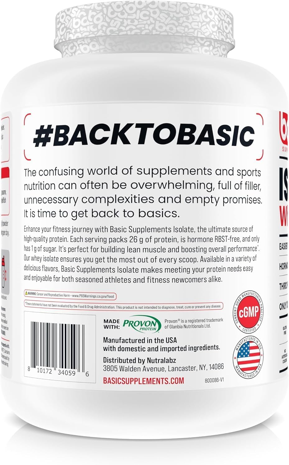 Basic Whey Protein Isolate, 26g Protein, 0g Fat, Gluten-Free, RBST-Free, Rapid Absorption, 110 Calories