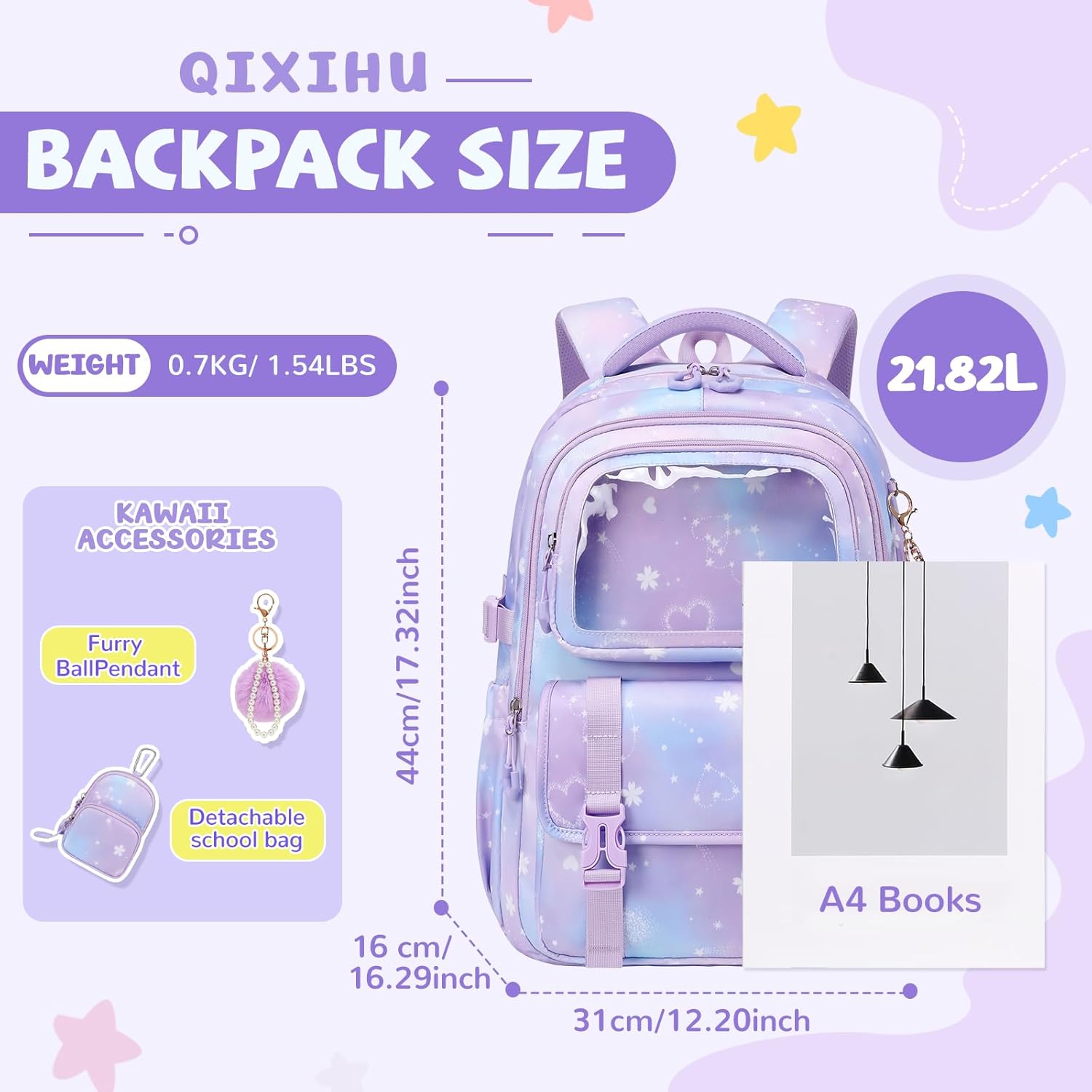 Girls Backpack, Kawaii Kids Backpacks for Girls Multiple Pockets School Bookbag for Primary Elementary School