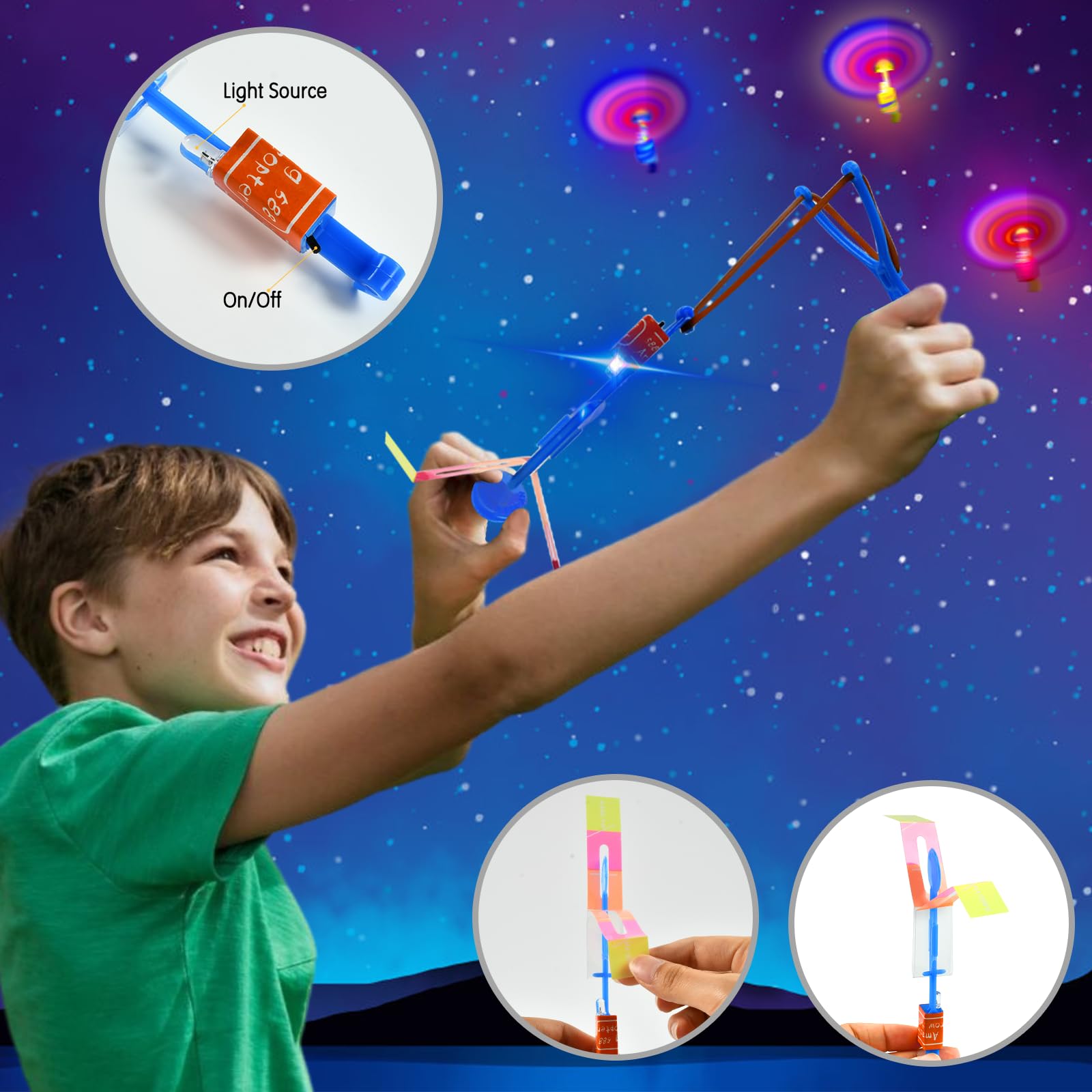 KATELUO Lote De 12 Helicópteros Voladores LED Con Lanzador | Juguete Luminoso Nocturno Para Niños Y Adultos | Regalo Para Actividades Al Aire Libre