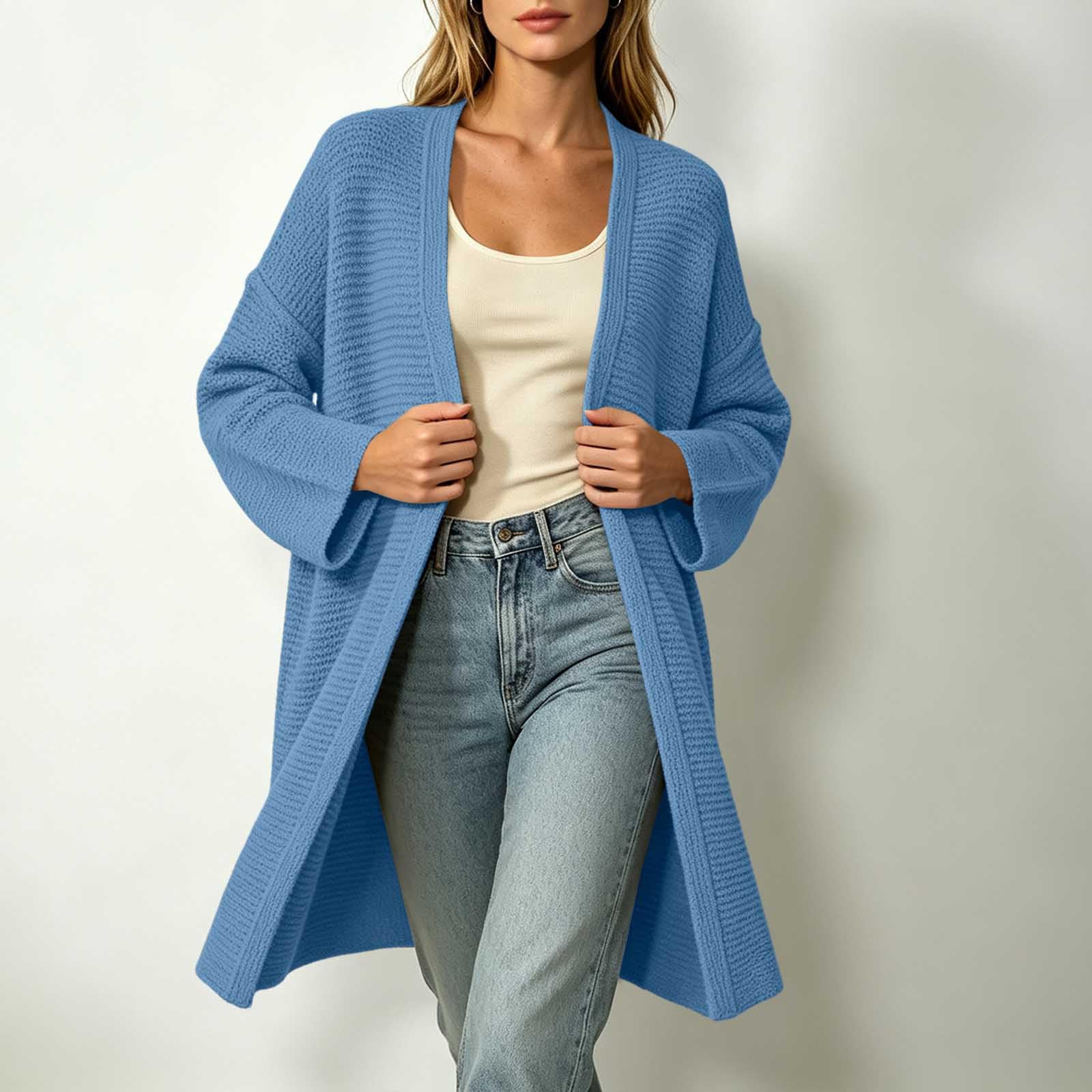 Strickjacke Damen Lange Oversize Strickpullover Casual Weich Langarmjacke
